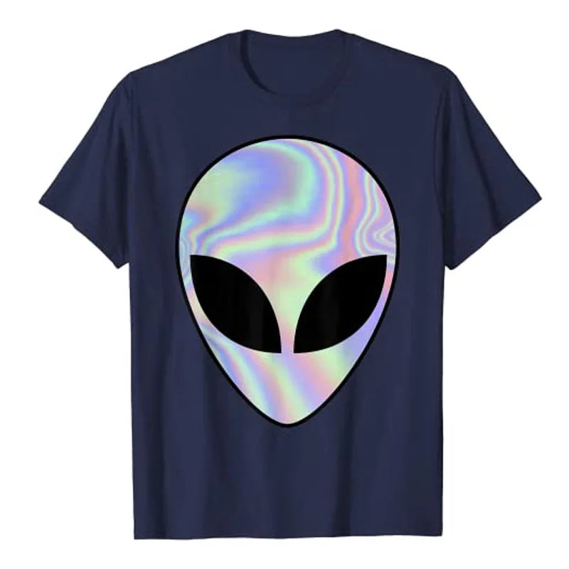 Alien Head T-Shirt Colorful Alien-Ufo Rave Tee Y2k Top I Want To Believe Graphic Outfits Funny Believers In Life on Mars Clothes