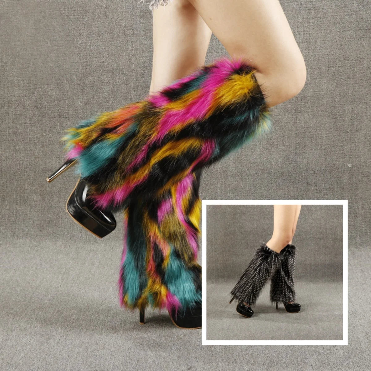 Leg Warmers Faux Fur Wraps Boot Covers Women Rave Outfit Glow Stocking Nightclub Party Clothes Boot Accessories Tron Dance Wear