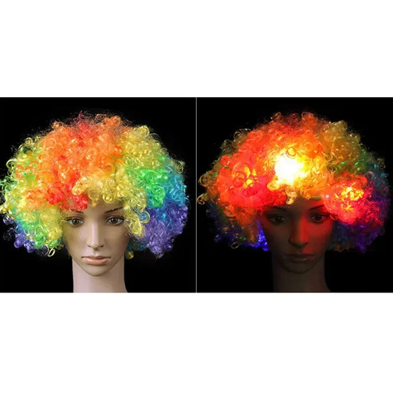 Glow Hair Braid Glasses Blink Bow Light Curly Party Clown Explosion Wig Cosplay Birthday Costume Christmas Halloween Festival