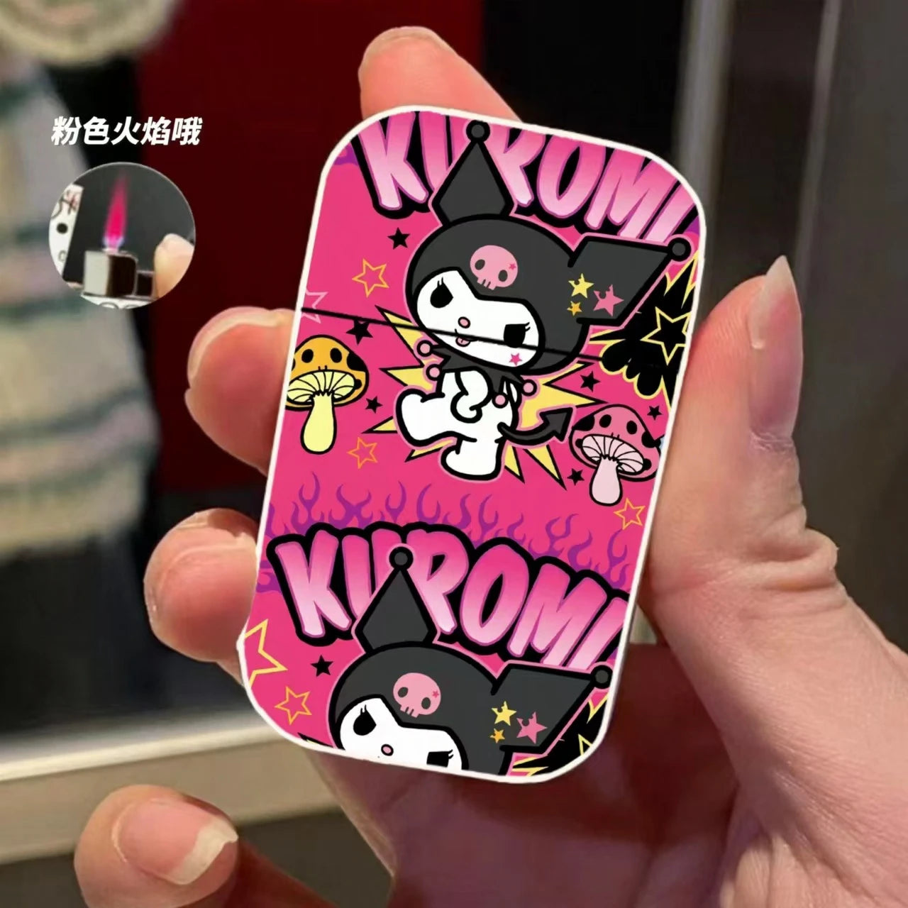 Gift Set Hello Kitty Turbo Gas Lighter, Pink Fire Windproof Metal Flip Cover Women's Lighter Jet Flame, Smoking Accessories