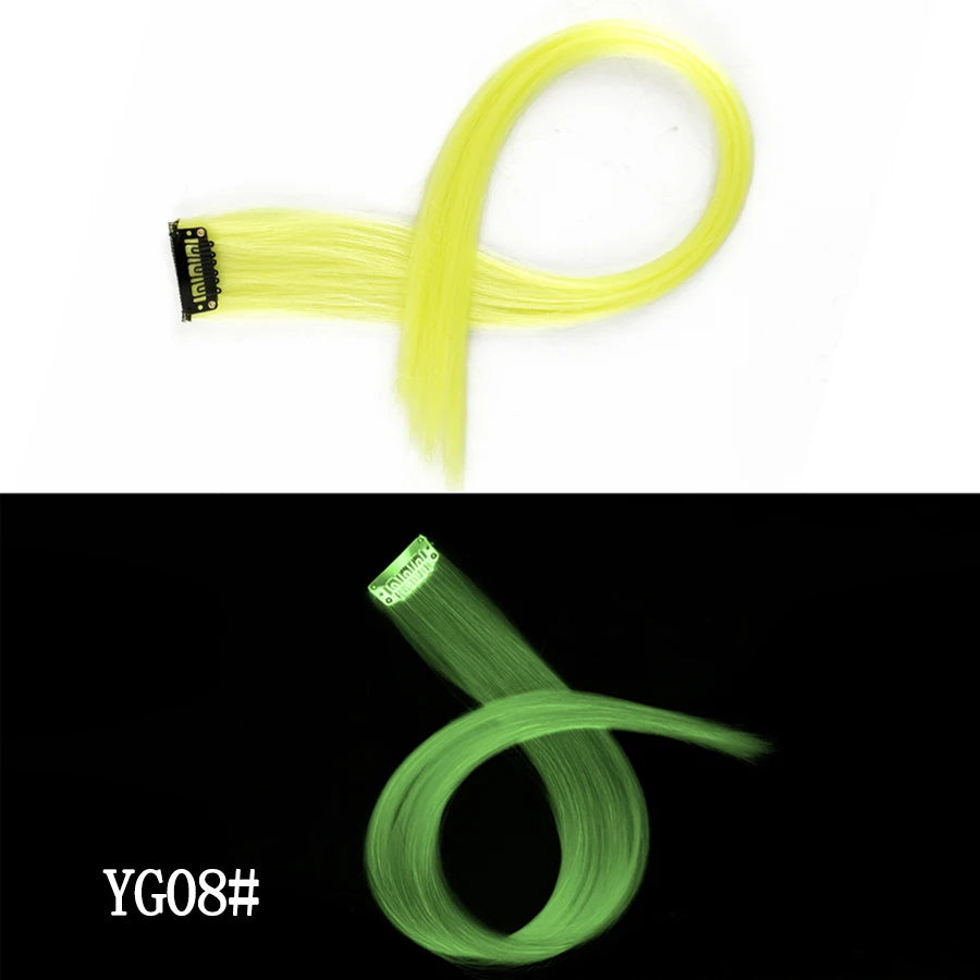 20inch Glow In Hair Extensions Clip In Colored Hairpieces Party Rainbow Hair Clips Synthetic Neon Fake Hairpiece For Women