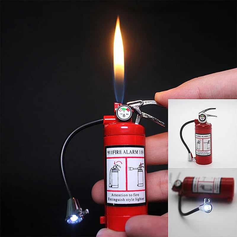 Mini Extinguisher Shaped Open Flame Butane Lighter for Cigarette Unique Refillable Keychain Lighter Smoking Accesoires Men Gifts