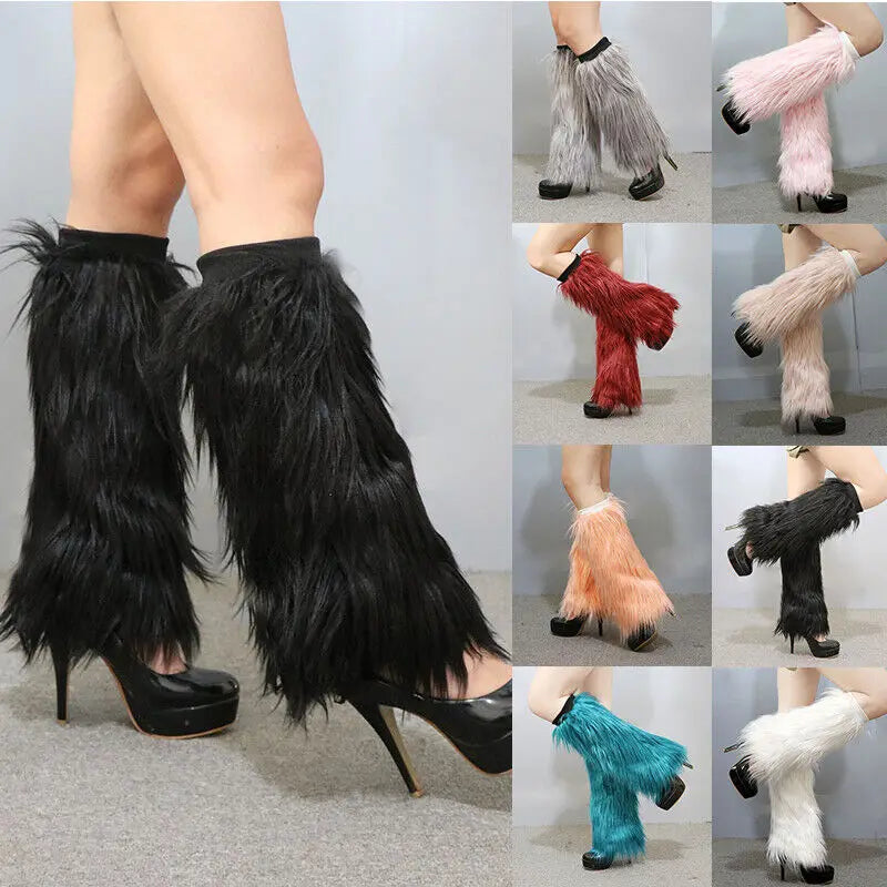 Leg Warmers Faux Fur Wraps Boot Covers Women Rave Outfit Glow Stocking Nightclub Party Clothes Boot Accessories Tron Dance Wear