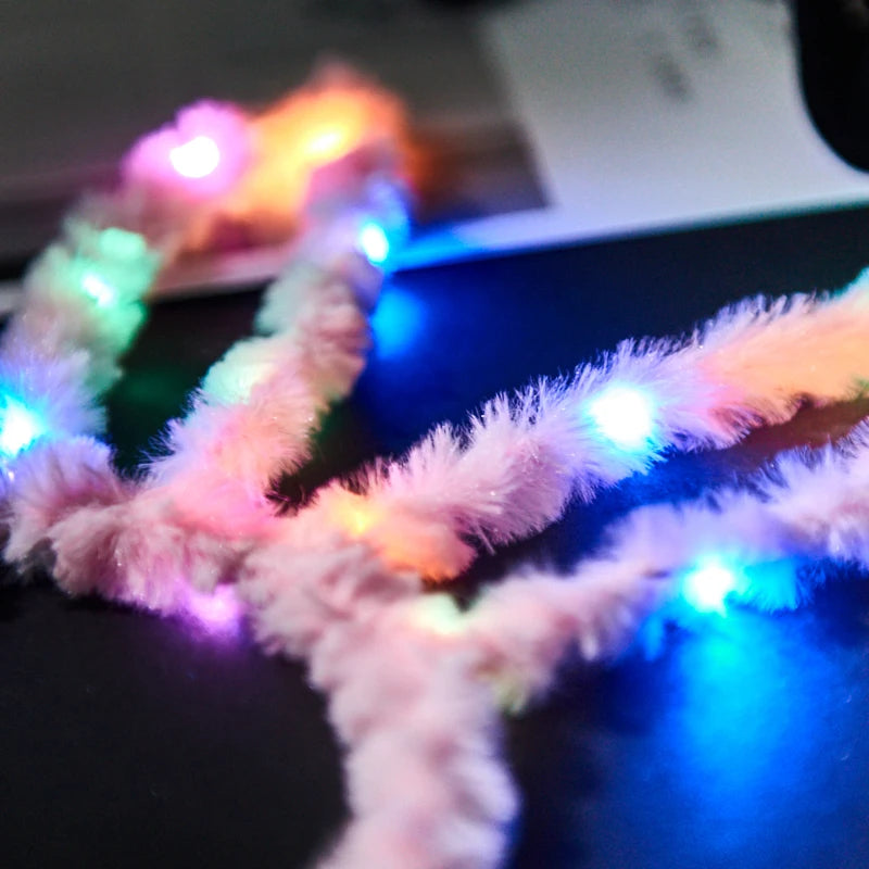 10/20/30 Pcs Cute LED Plush Bear Ear Headband Kids Adult Light Up Hairband Plush Glitter Hair Hoop Headwear Glow Hair Accessorie