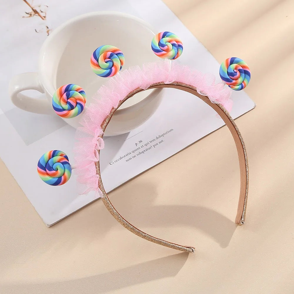 Pink Lollipop Headwear Girl Candy Party DIY Dress Up Sweet Little Princess Happy 1st 2nd 3rd Birthday Party Hair Band Photo Prop