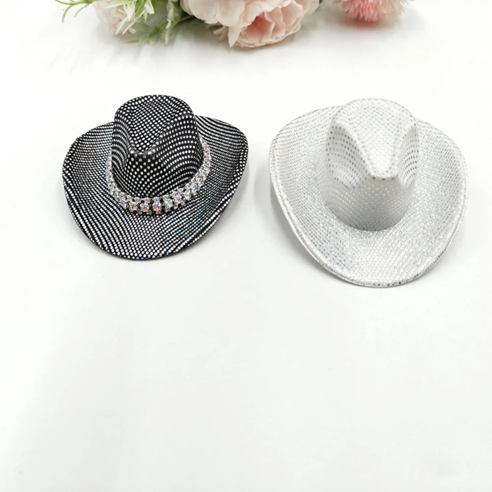 Neon Glitter Cowboy Hat Hair Clip Glowing Disco Party Decoration Accessories Rave Festival Accessories 10 cm