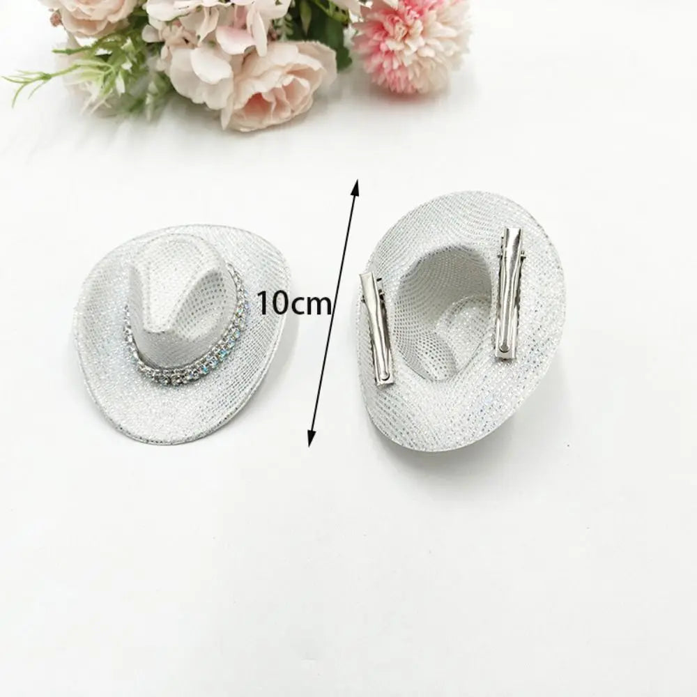 Neon Glitter Cowboy Hat Hair Clip Glowing Disco Party Decoration Accessories Rave Festival Accessories 10 cm