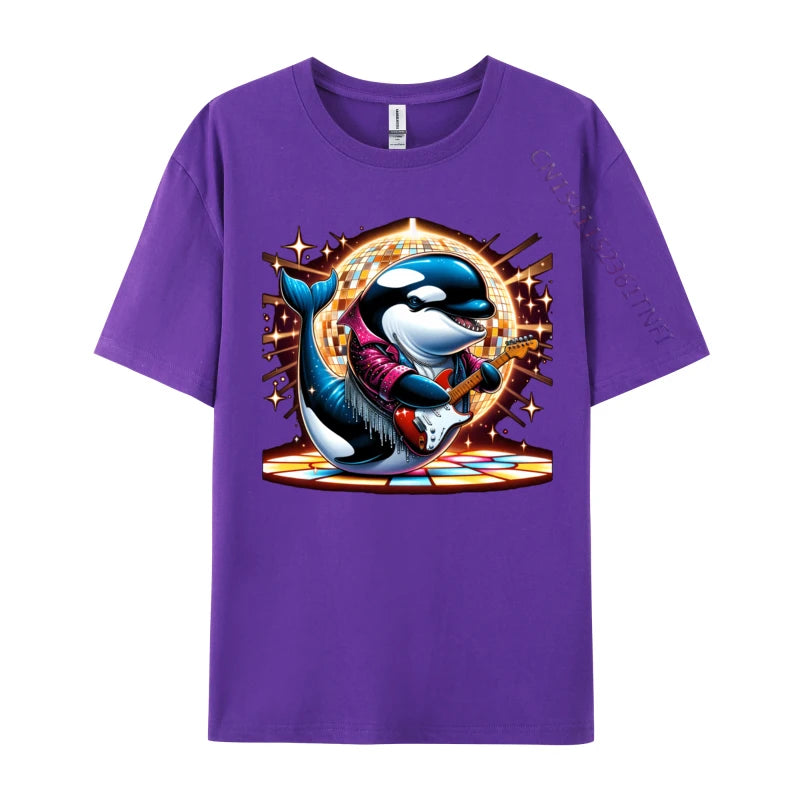 Disco Ball Guitar Orca Whale T Shirt Brand Custom Cotton Men Tees Casual Loose Tee-Shirt Man Top T-Shirts