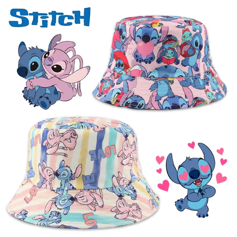 Disney Stitch Summer Sun Hat Fashion Cartoon Bucket Hat for Boys Girls Bob Panama Children's Beach Travel UV Protection Hat Gift