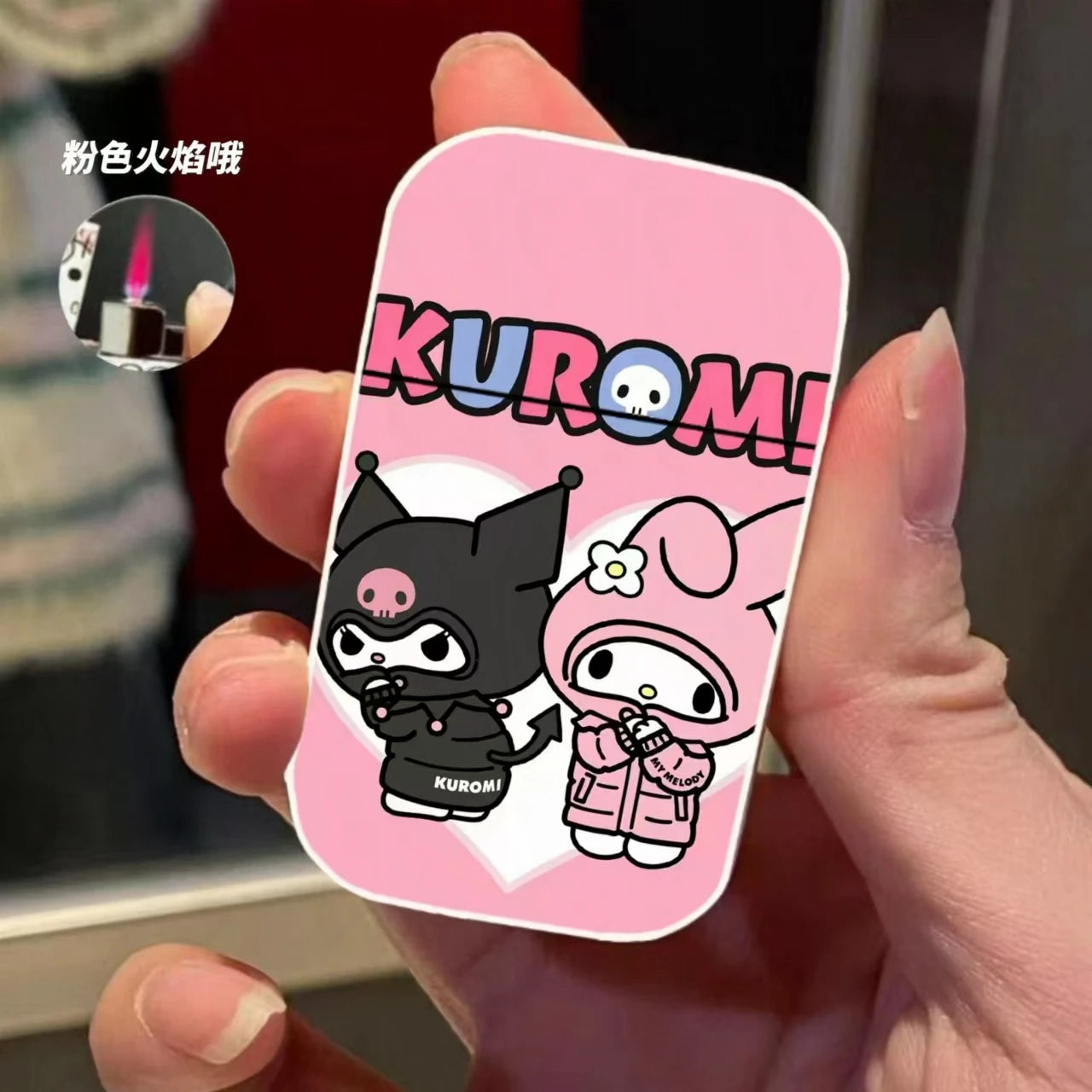 Gift Set Hello Kitty Turbo Gas Lighter, Pink Fire Windproof Metal Flip Cover Women's Lighter Jet Flame, Smoking Accessories
