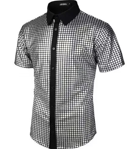Summer Men's Disco Party Short Sleeve Shirt, Red Gold Blue Black Available, Fashion Casual Shirts
