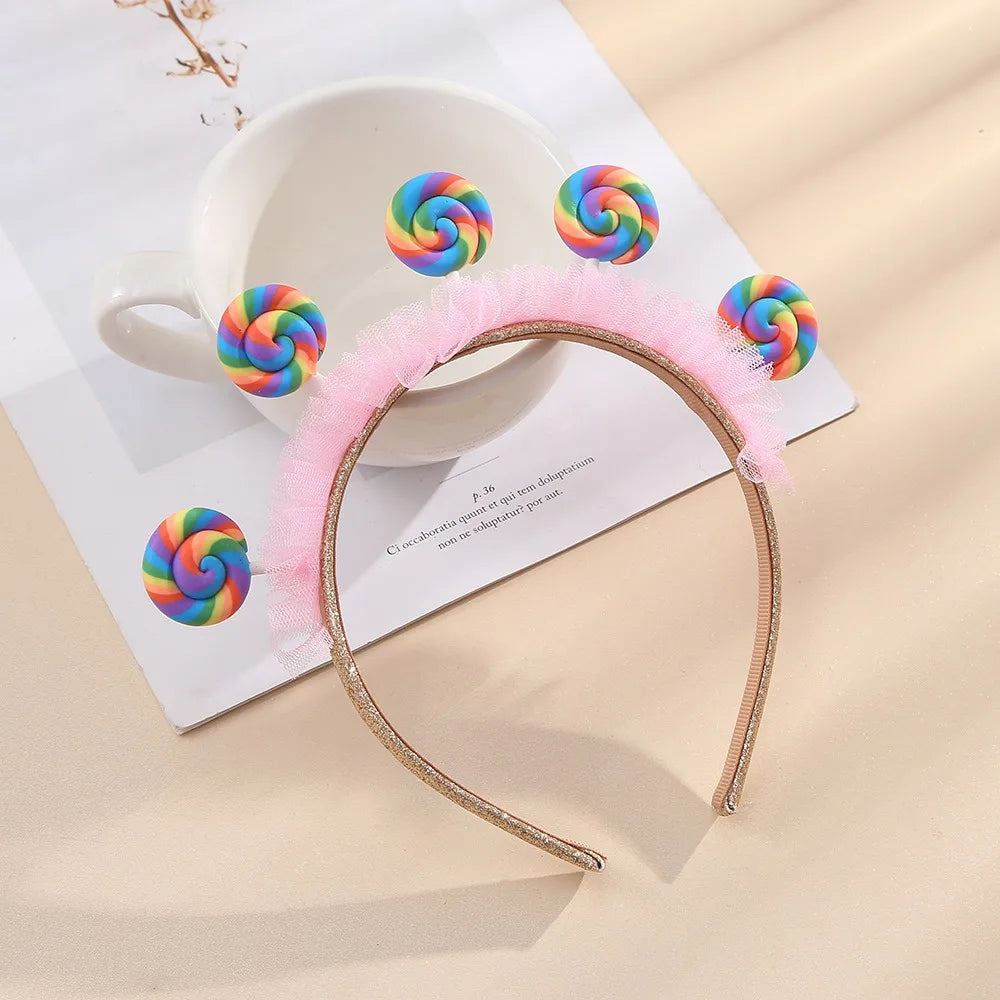 Pink Lollipop Headwear Girl Candy Party DIY Dress Up Sweet Little Princess Happy 1st 2nd 3rd Birthday Party Hair Band Photo Prop