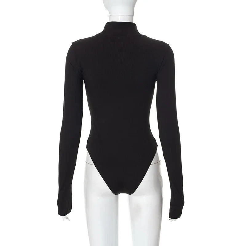 Harajuku Mesh Insert 3D Print Black Bodysuit Y2k One-pieces Rave Festival Outfit Sexy Women Bodycon Long Sleeve Party Bodysuit
