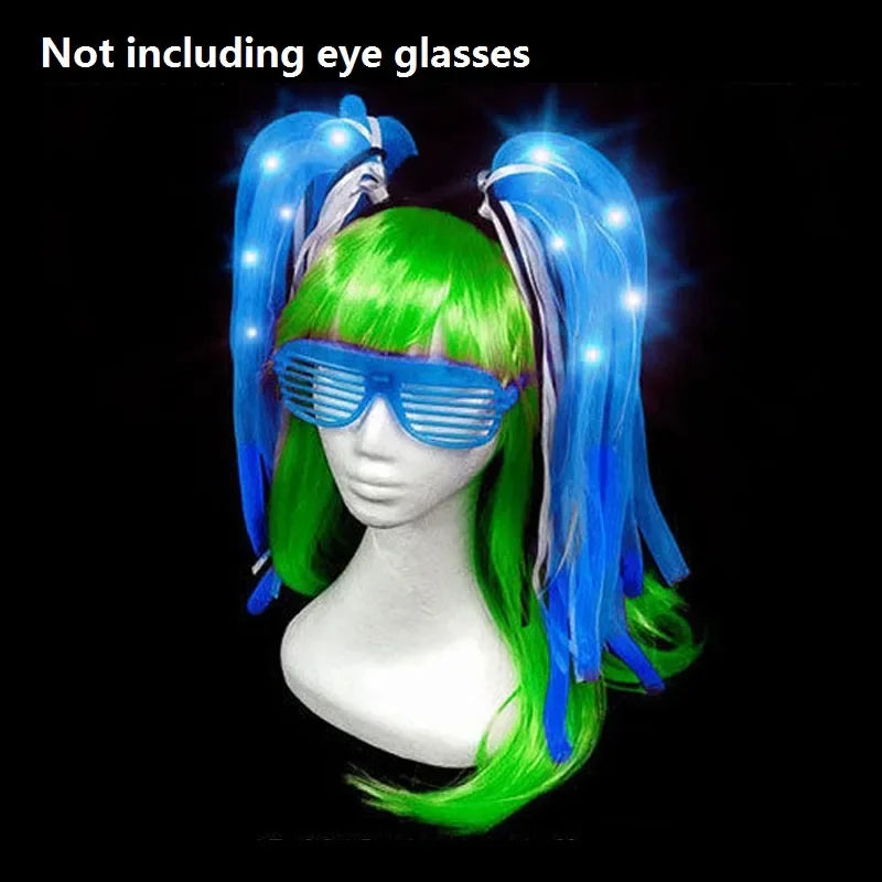 Glow Hair Braid Glasses Blink Bow Light Curly Party Clown Explosion Wig Cosplay Birthday Costume Christmas Halloween Festival