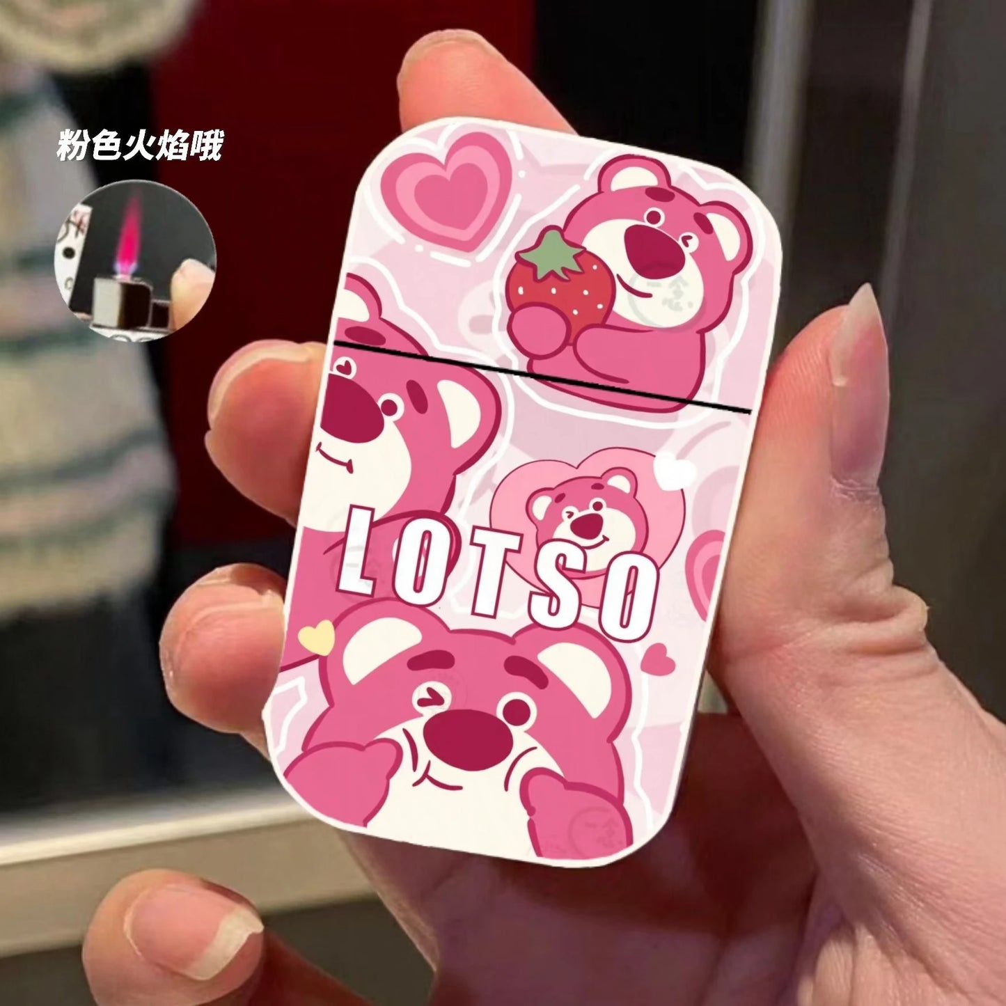 Gift Set Hello Kitty Turbo Gas Lighter, Pink Fire Windproof Metal Flip Cover Women's Lighter Jet Flame, Smoking Accessories