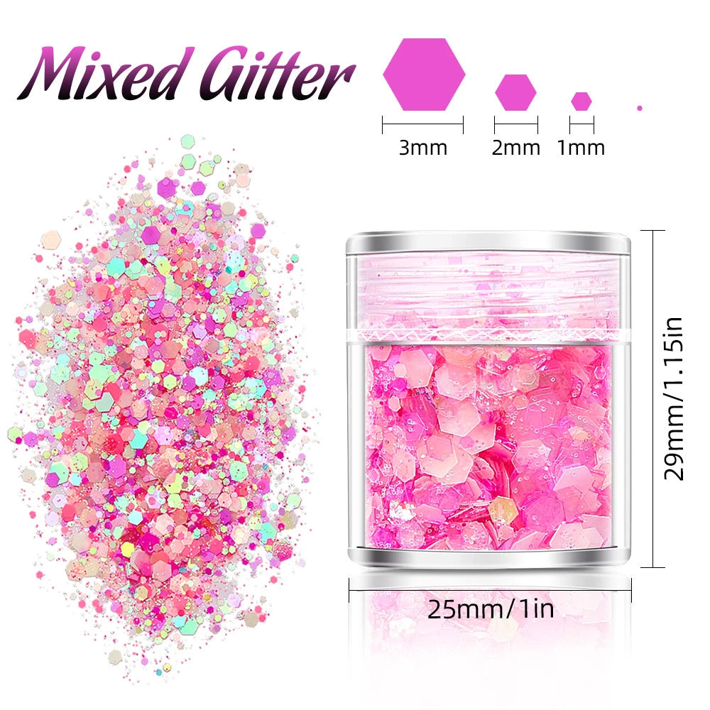 15Colors Holographic Luminous Sequins Glow in the Dark Nail Art Neon Glitters Mixed Hexagon Powder Manicure Body/Eyes/Face Flake