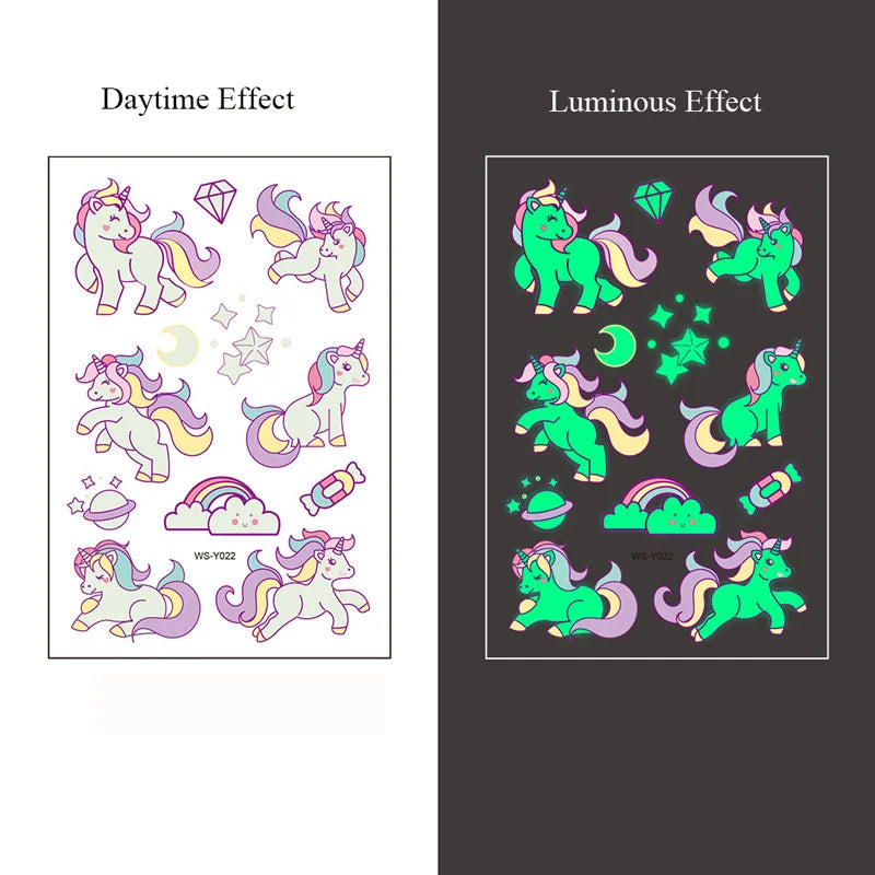 5 Sheets Luminous Tattoo Stickers Temporary Colorful Animal Dinosaur Tattoo Fake Tattoo for Body Hand Face