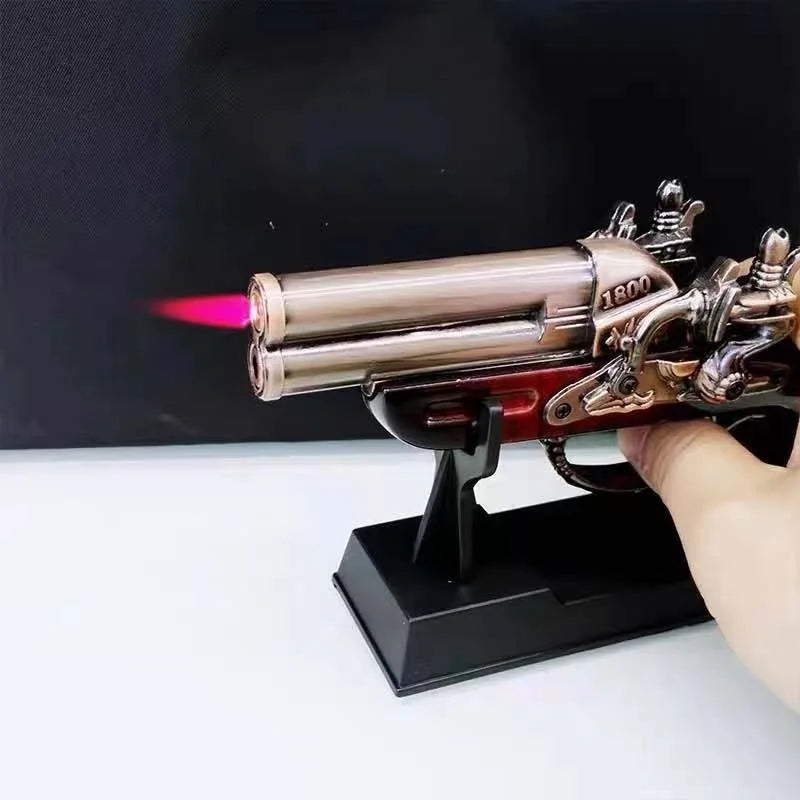 New Gun Cigar Igniter Pistol Model Lighter Windproof Open Flame All Metal Cool Red Fire Cigarette Lighters & Smoking Accessories