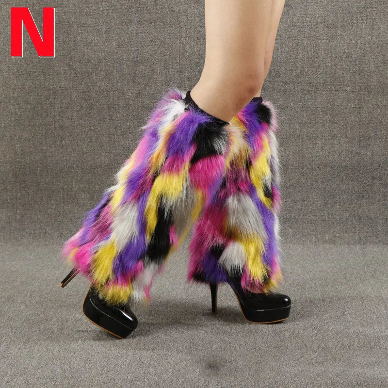 Leg Warmers Faux Fur Wraps Boot Covers Women Rave Outfit Glow Stocking Nightclub Party Clothes Boot Accessories Tron Dance Wear