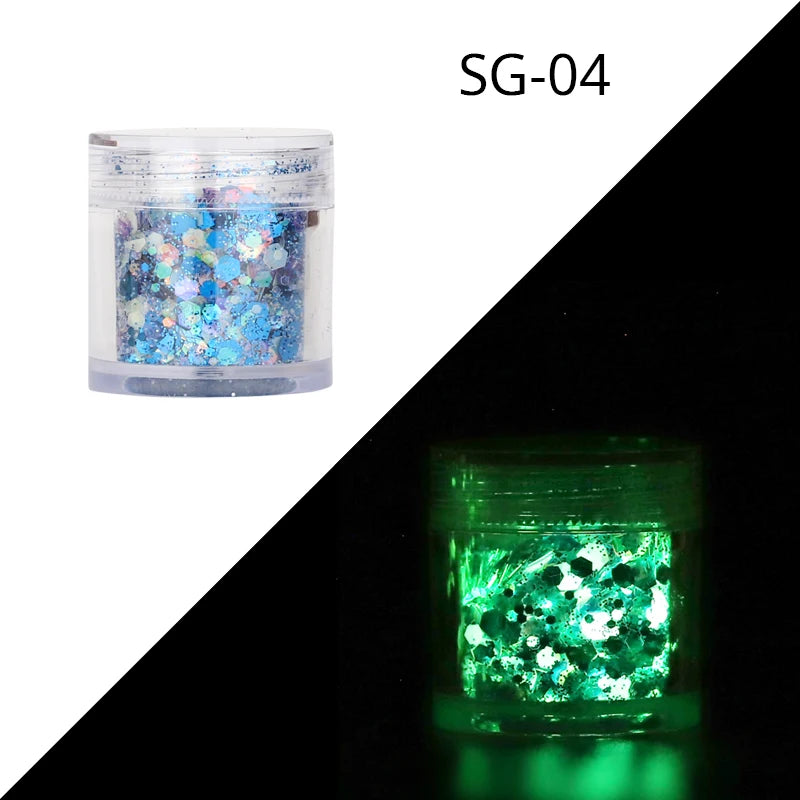 15Colors Holographic Luminous Sequins Glow in the Dark Nail Art Neon Glitters Mixed Hexagon Powder Manicure Body/Eyes/Face Flake