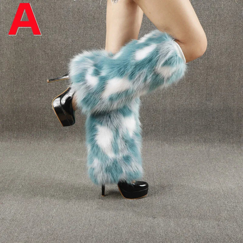 Leg Warmers Faux Fur Wraps Boot Covers Women Rave Outfit Glow Stocking Nightclub Party Clothes Boot Accessories Tron Dance Wear