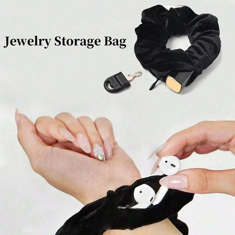 1PC Portable Hidden Safe Sight Secret Hair Tie Storage Case Hair Scrunchie With Zipper Hide Key Cash Jewelry Hair Accessories