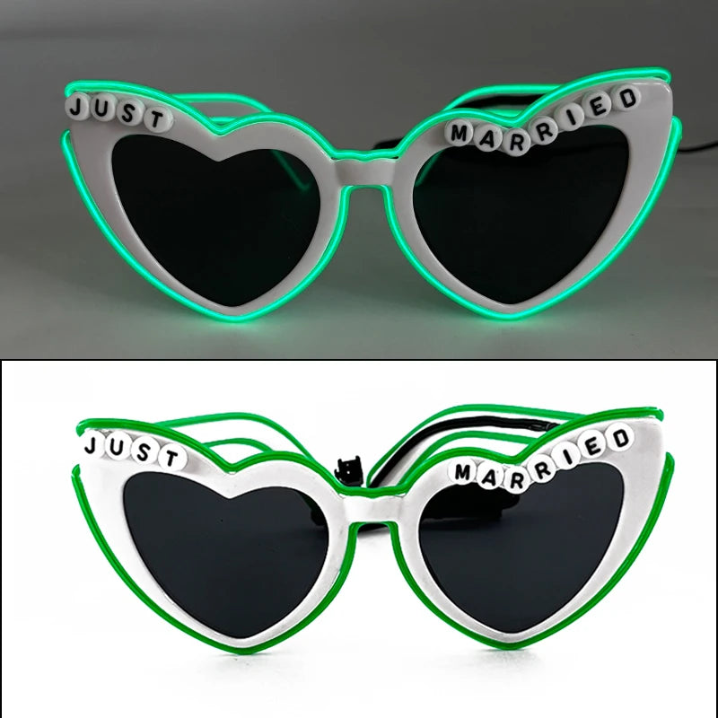 LED Just Married Glasses Wedding Bride To Be Surprise Gift Couple Glasses Souvenirs Glowing Heart Glasses Married Sunglasses