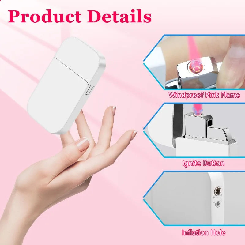 Gift Set Hello Kitty Turbo Gas Lighter, Pink Fire Windproof Metal Flip Cover Women's Lighter Jet Flame, Smoking Accessories