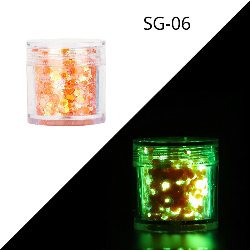 15Colors Holographic Luminous Sequins Glow in the Dark Nail Art Neon Glitters Mixed Hexagon Powder Manicure Body/Eyes/Face Flake