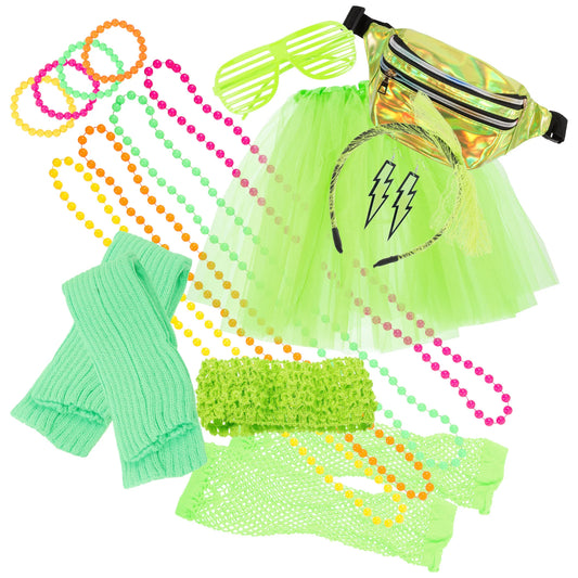 Neon Retro Costume Set Women 80s Party Accessories Pink Mesh Gloves Headb Rabbit Skirt Necklace Bracelet Pouch Prom Disco