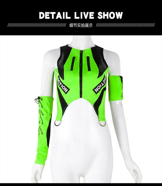 2023 New Fluorescent Green Tops Black Shorts Kpop Outfits For Girls Group Jazz Dance Costumes Pole Dance Rave Clothes