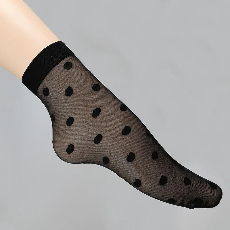 BKLD Fashion Women Fishnet Transparent Socks Ladies Summer Streetwear Harajuku Neon Green Sexy Polka Dot Mesh Socks Women