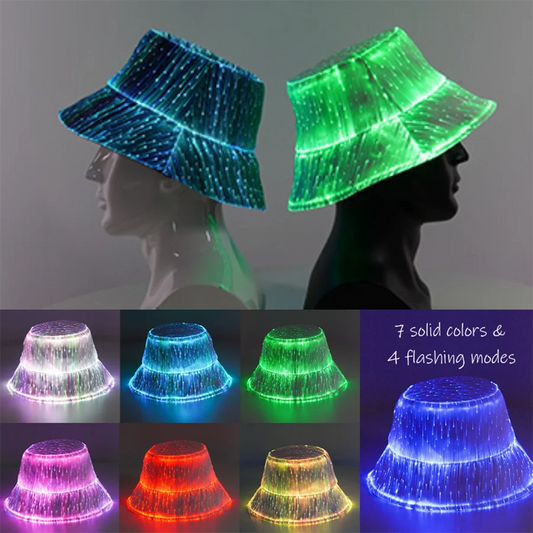 7 Colors LED Rave Bucket Hat Light up Fisherman Cap Glow in the Dark Party Hats USB Rechargeable Crazy Hat