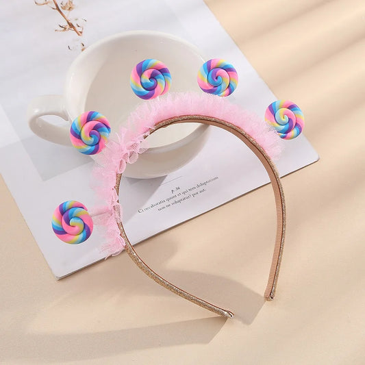 Pink Lollipop Headwear Girl Candy Party DIY Dress Up Sweet Little Princess Happy 1st 2nd 3rd Birthday Party Hair Band Photo Prop