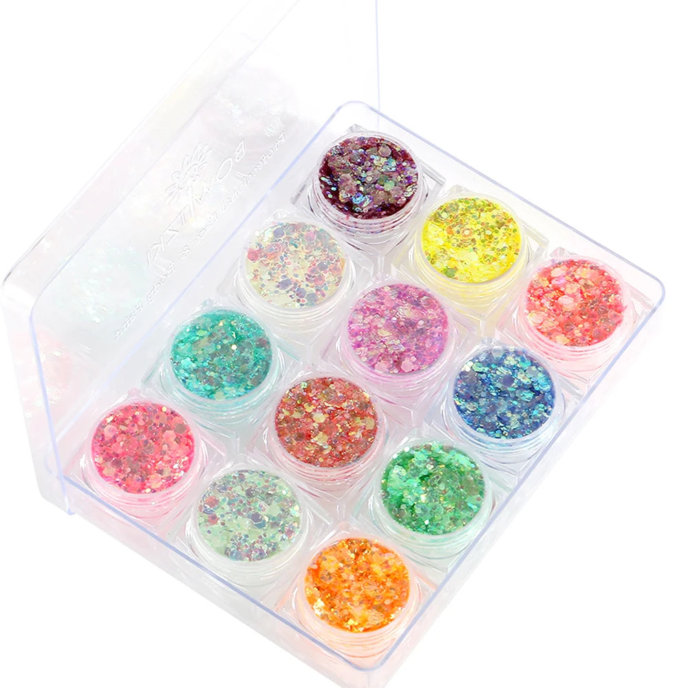 Bowitzki 12 Colors Glow in The Dark Glitter Gel Face Glitter Body Glitter Gel Hair Glitter Gel  UV Glitter or Raves Festivals ﻿