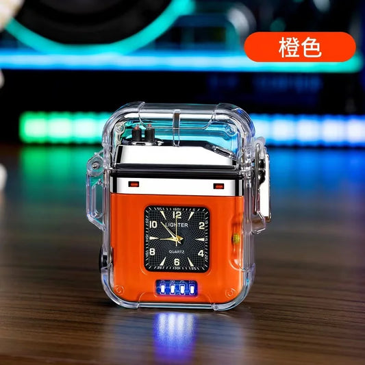 New Waterproof Double Arc Plasma Flashlight, Outdoor Lighter, Transparent Watch, USB Rechargeable, Flameless, Windproof Lighter