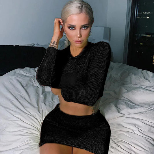 Neon Green Orange Mesh Fishnet Sexy Women Crop Top and Skirt Two Piece Outfits Bodycon Ladies Clubwear Transparent Clubwear Suit