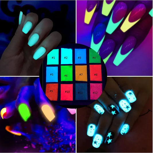 10g Luminous Phosphor Nail Powder Blue/Green/Red Glow In Dark Neon Pigment Dust for Face/Body/Eyeshadow Makeup Nail Art Decorat