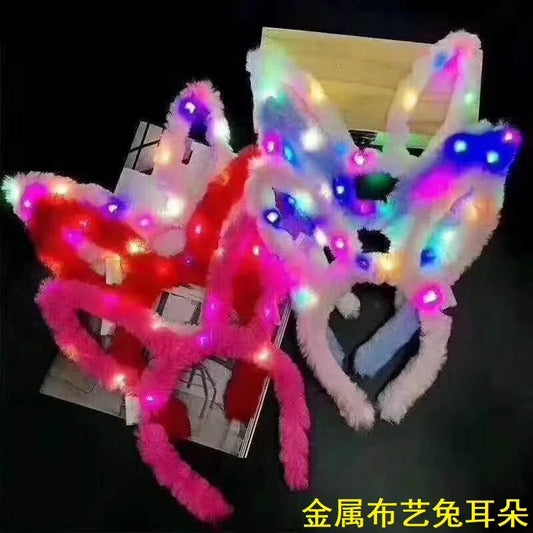 6/12/24 pcs Led Glow Cat Bunny Ear Horn Hairbands Light Up Flash Headband Women Girl LED Neon Birthday Wedding Party Supplies