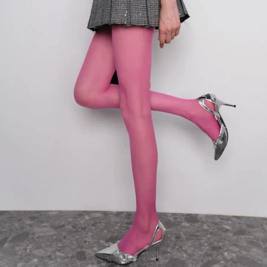 Erotic Hot Pink Pantyhose sheer Thigh High Bodystockings Women's Daily Panty hose Sexy Lingerie Goddess Hosiery out wear medias