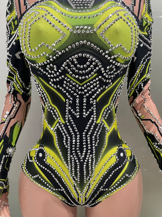Women Sexy Sparkly Stretch Bodysuit Nightclub Bar Dj Gogo Dancers Group Jumpsuit Pole Dance Clothing Cosplay Stage Costumes