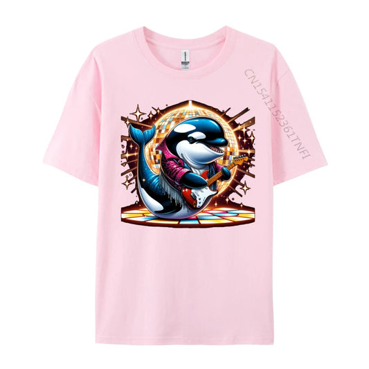 Disco Ball Guitar Orca Whale T Shirt Brand Custom Cotton Men Tees Casual Loose Tee-Shirt Man Top T-Shirts