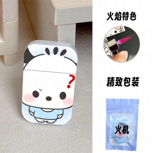Gift Set Hello Kitty Turbo Gas Lighter, Pink Fire Windproof Metal Flip Cover Women's Lighter Jet Flame, Smoking Accessories