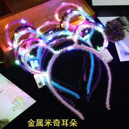 6/12/24 pcs Led Glow Cat Bunny Ear Horn Hairbands Light Up Flash Headband Women Girl LED Neon Birthday Wedding Party Supplies