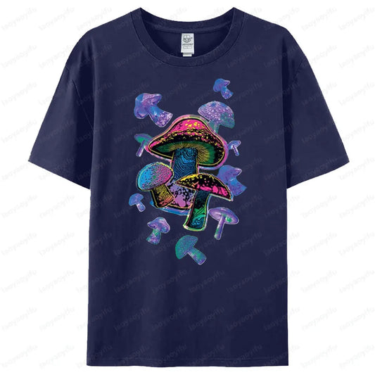 Colorful Mushrooms T-Shirt Rave Hippie Festival Magic Trippy Shirt Psychedelic Party Nature Plants Forest Tee Men Cotton Shirt