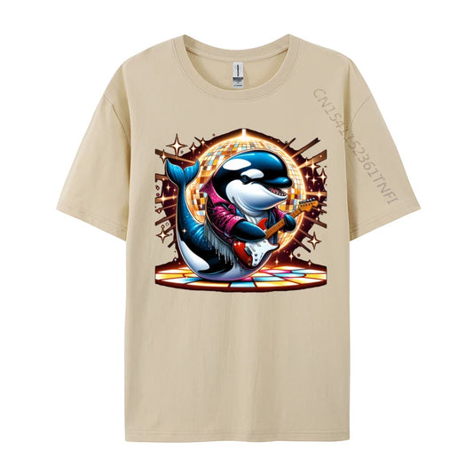 Disco Ball Guitar Orca Whale T Shirt Brand Custom Cotton Men Tees Casual Loose Tee-Shirt Man Top T-Shirts