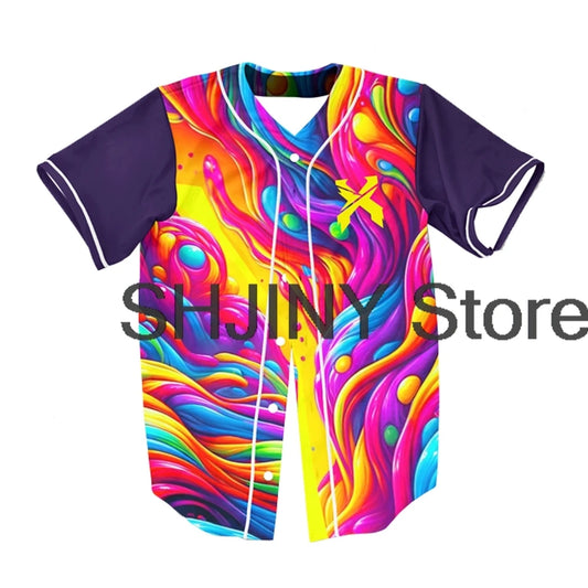 Excision Trippy Colorful Dinosaur Rave Baseball Jersey EDM Festivals 2024 Short Sleeve Shirts Women Men Streetwear Tops