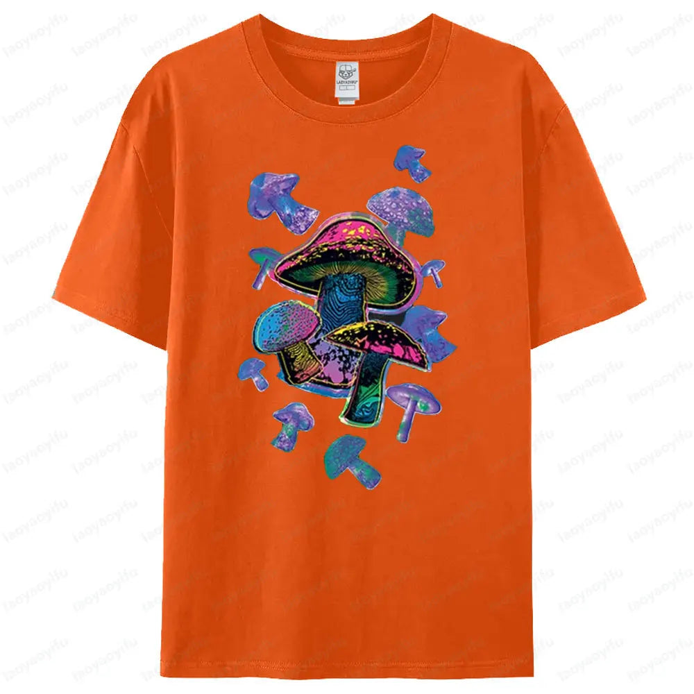 Colorful Mushrooms T-Shirt Rave Hippie Festival Magic Trippy Shirt Psychedelic Party Nature Plants Forest Tee Men Cotton Shirt