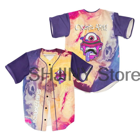 Subtronics Liquid Pink Acid Trippy Rave Baseball Jersey EDM Festivals Short Sleeve Shirts Women Men Streetwear Tops
