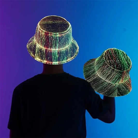 7 Colors LED Fiber Optic Bucket Hat Light up Hat Rave Bucket Hat Flashing Glow LED Fiber Optic Crazy Hats Costume Party Hat